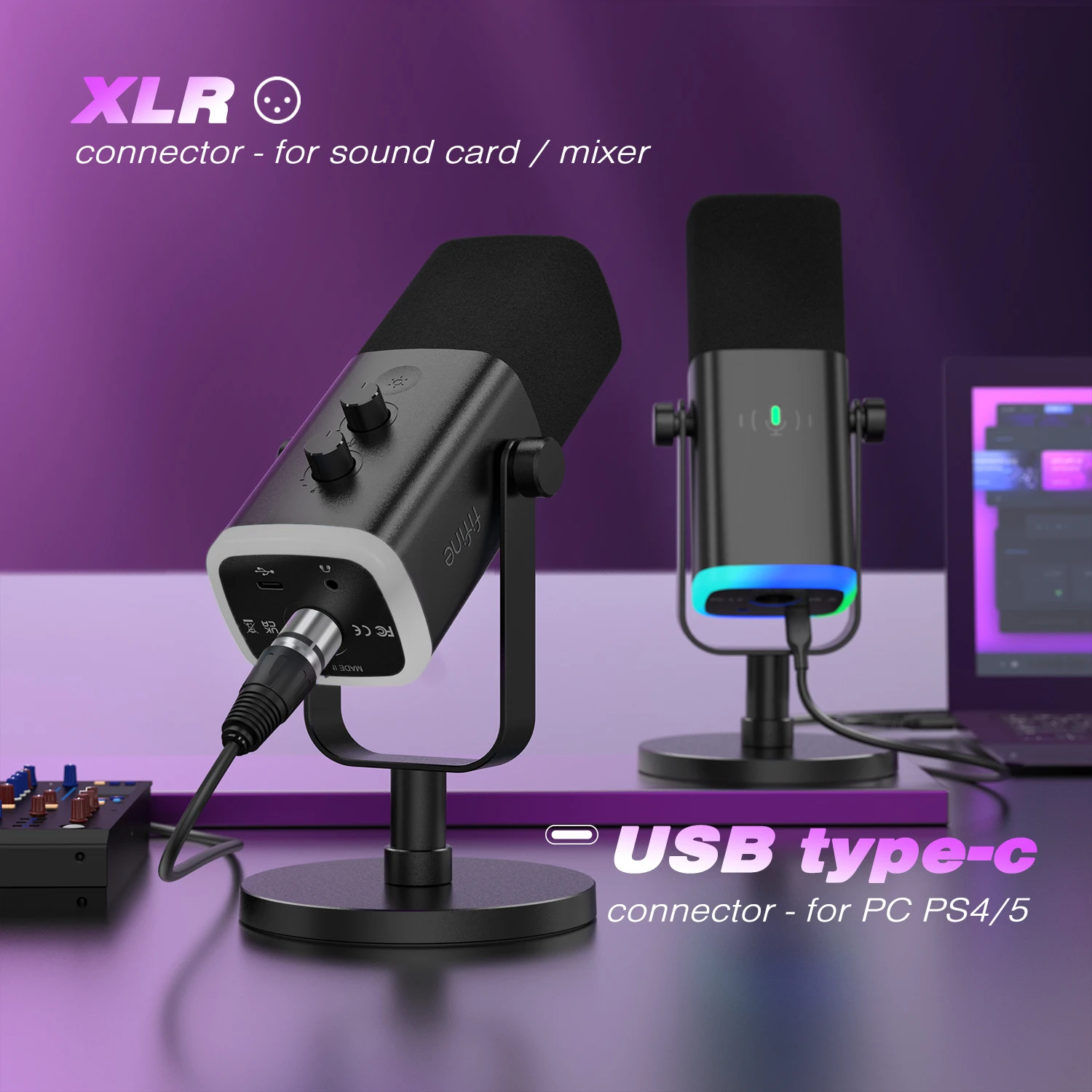 FIFINE USB/XLR Dynamisk Mikrofon med Tryckknapp för Tyst Läge, för PC PS5/4 eller Xbox - Bild 2