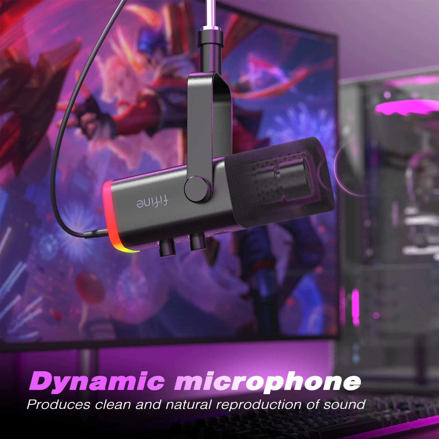 FIFINE USB/XLR Dynamisk Mikrofon med Tryckknapp för Tyst Läge, för PC PS5/4 eller Xbox - Bild 3