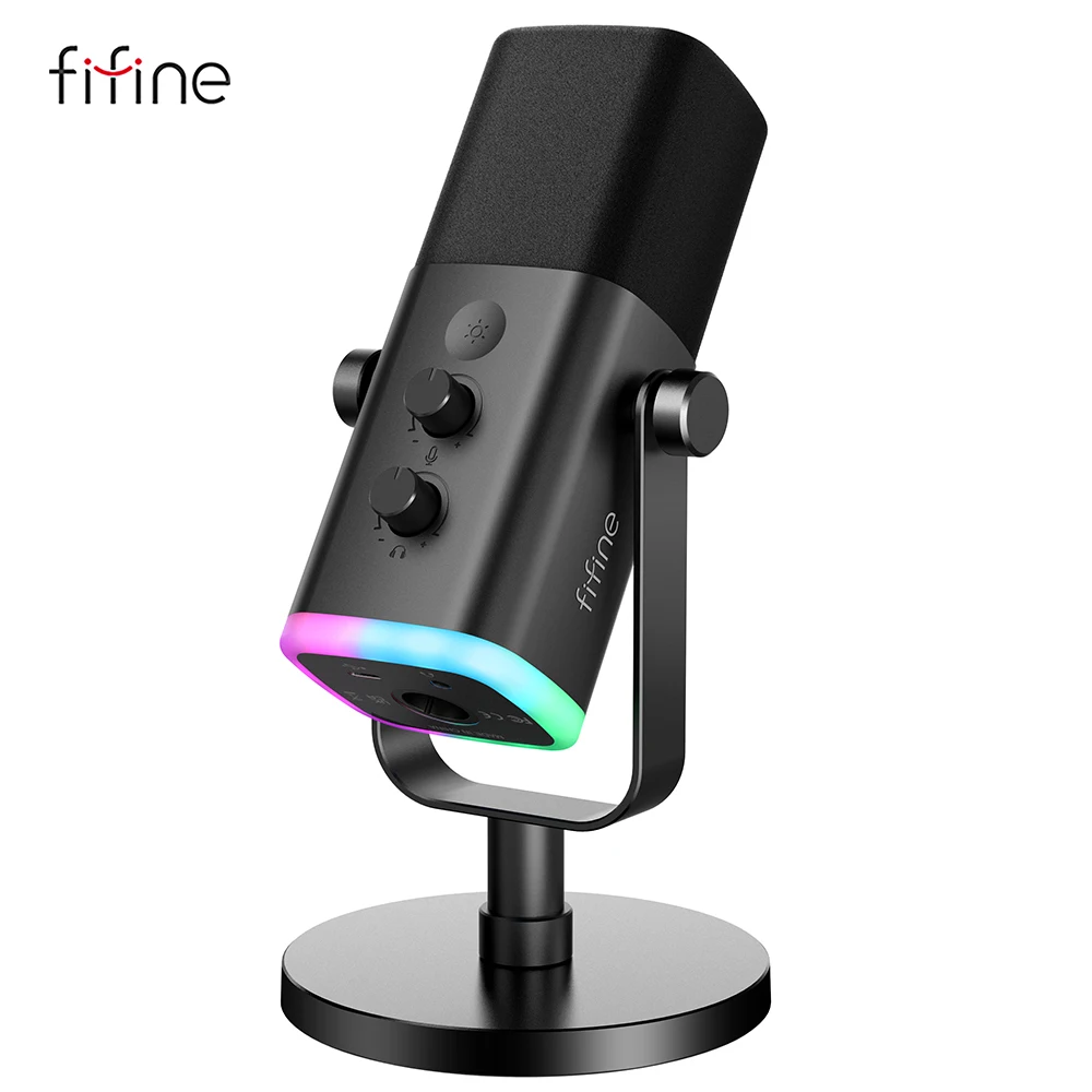 FIFINE USB/XLR Dynamisk Mikrofon med Tryckknapp för Tyst Läge, för PC PS5/4 eller Xbox